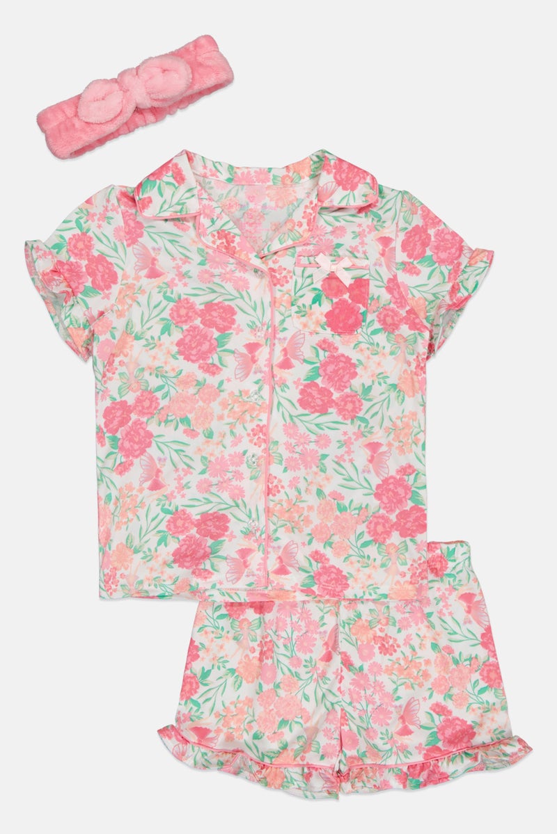 Betsey Johnson Toddlers Girl 3 Pieces Floral Print Pyjama Set With Headband, Multicolor - Image 3